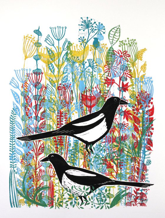 Magpies in the wildflowers