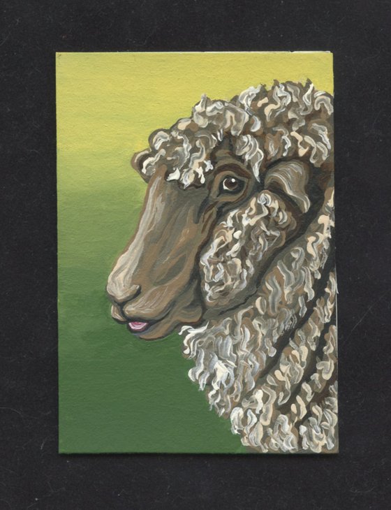 ACEO ATC Original Miniature Painting  Sheep Farmyard Art-Carla Smale