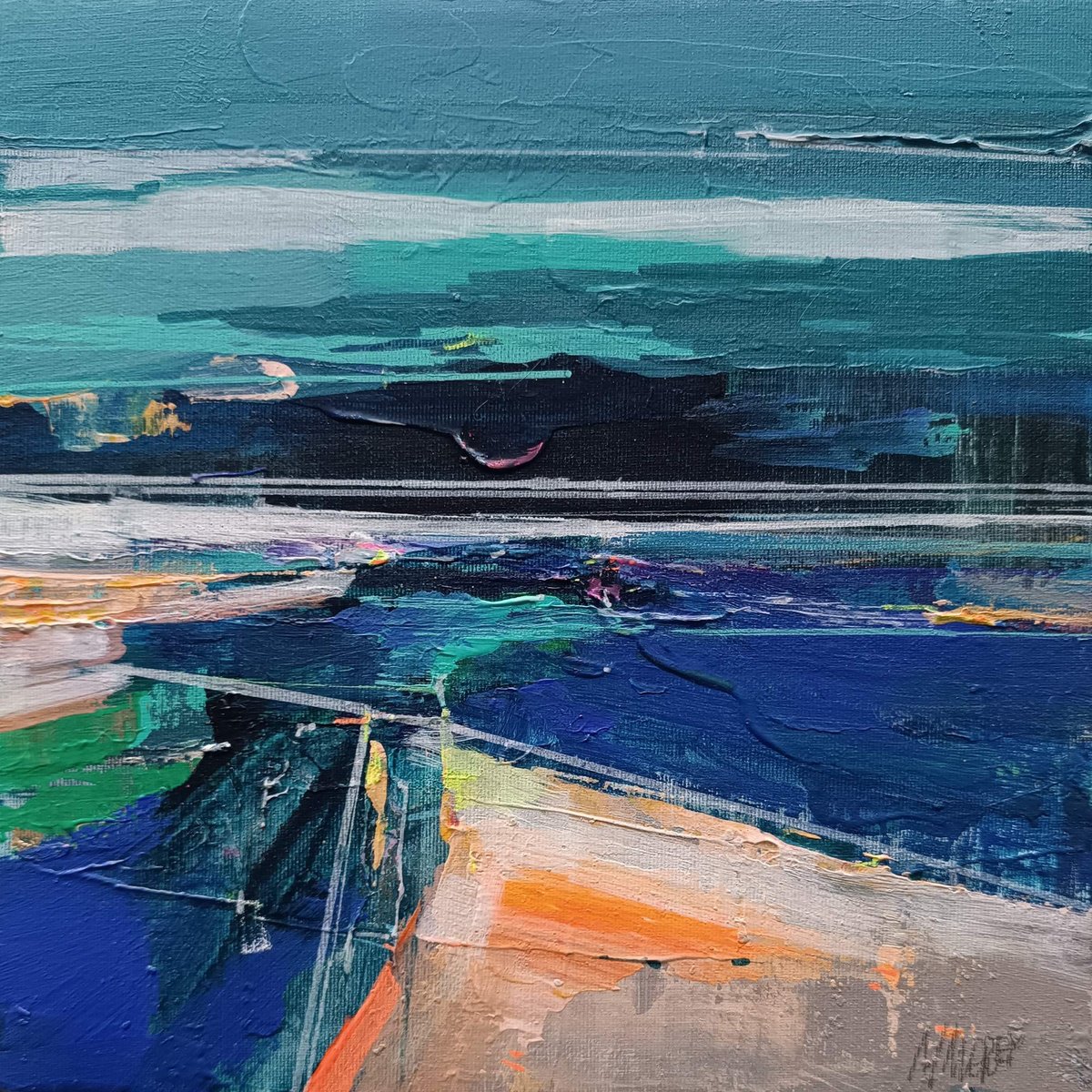 Abstract Landscape Acrylic Painting By Magdalena Morey, 9 X 9", Where The Light Lingers 1, Original Artwork