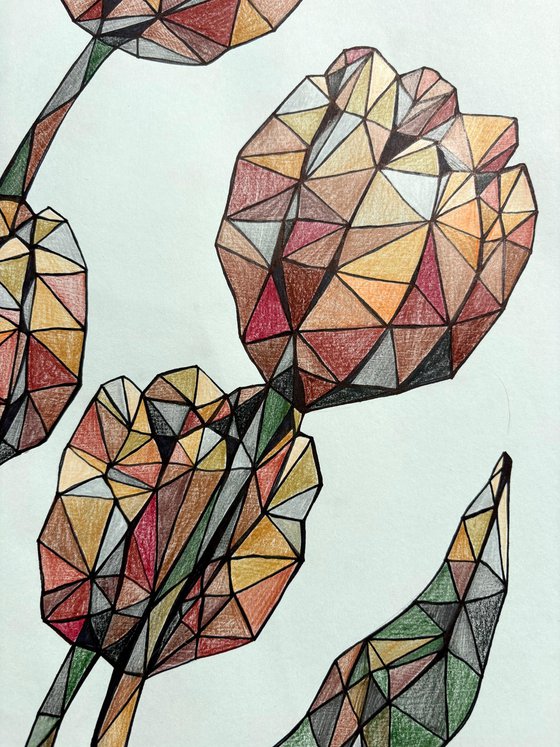 AMBER CRYSTAL TULIPS ON A SOFT BLUE