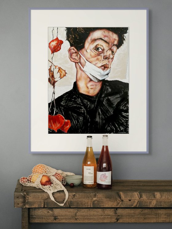 Egon Schiele style Man in mask