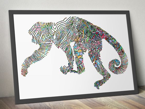 Monkey jump: Monochrome, Framed Artwork, 16" x20"(40x50cm),