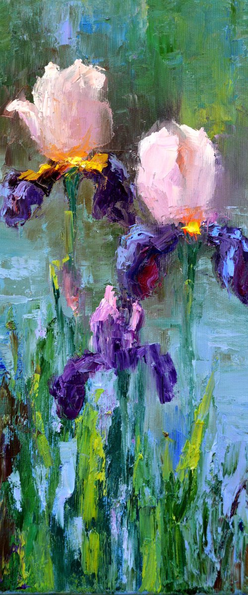 Three Irises by the pond by Elena Lukina