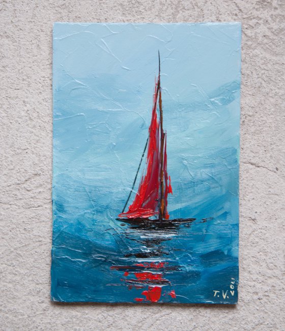 Sailboat. Oil painting. Seascape.