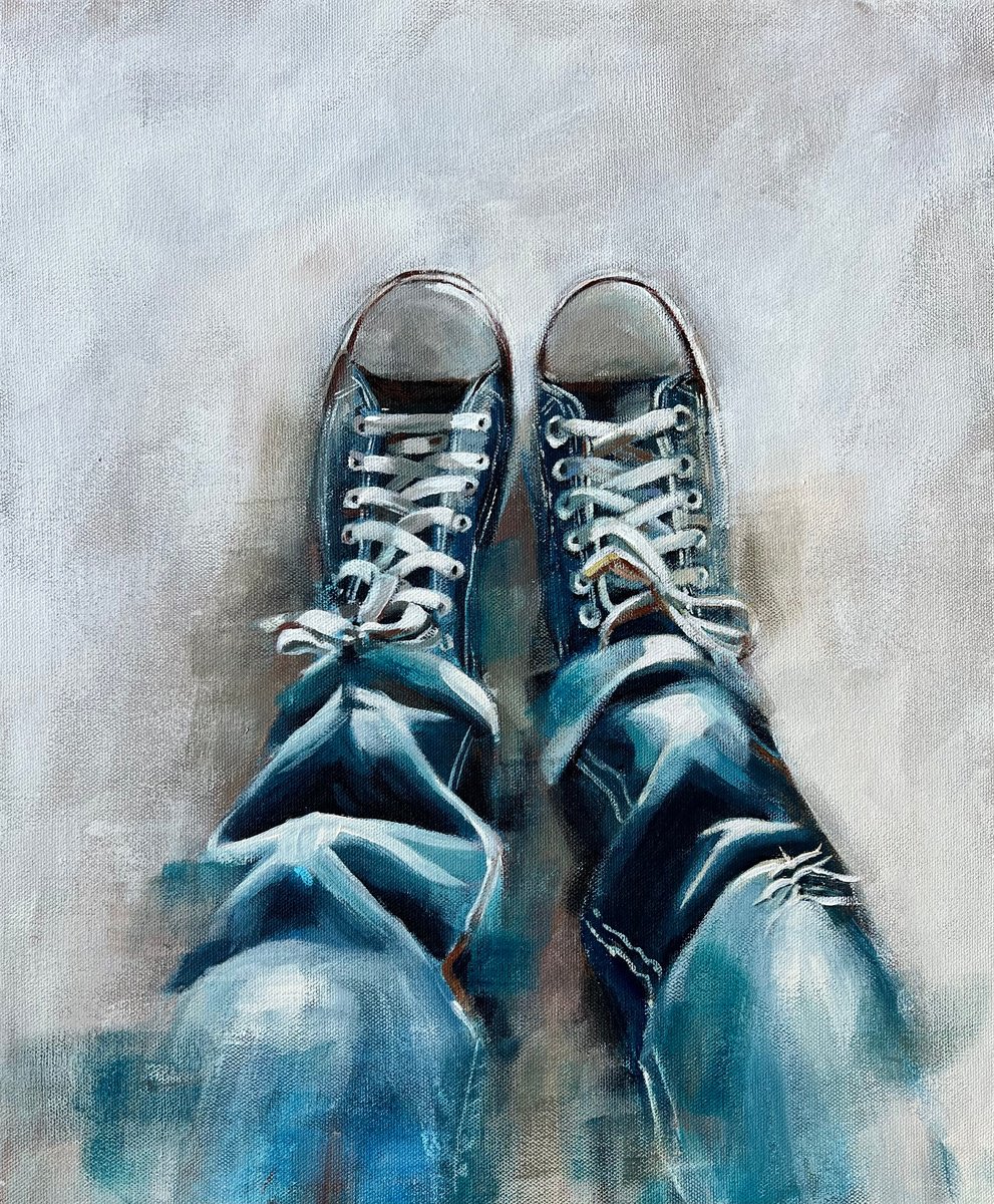 Photorealistic Portrait Acrylic Painting By Olesya Izmaylova, 15 X 18", In My Shoes, Original Artwork