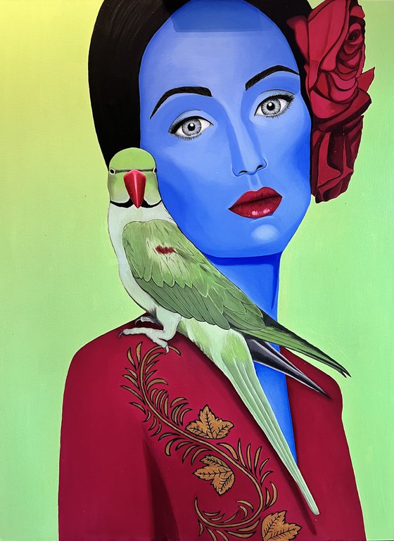 Blue Girl with Parrot - Giclee