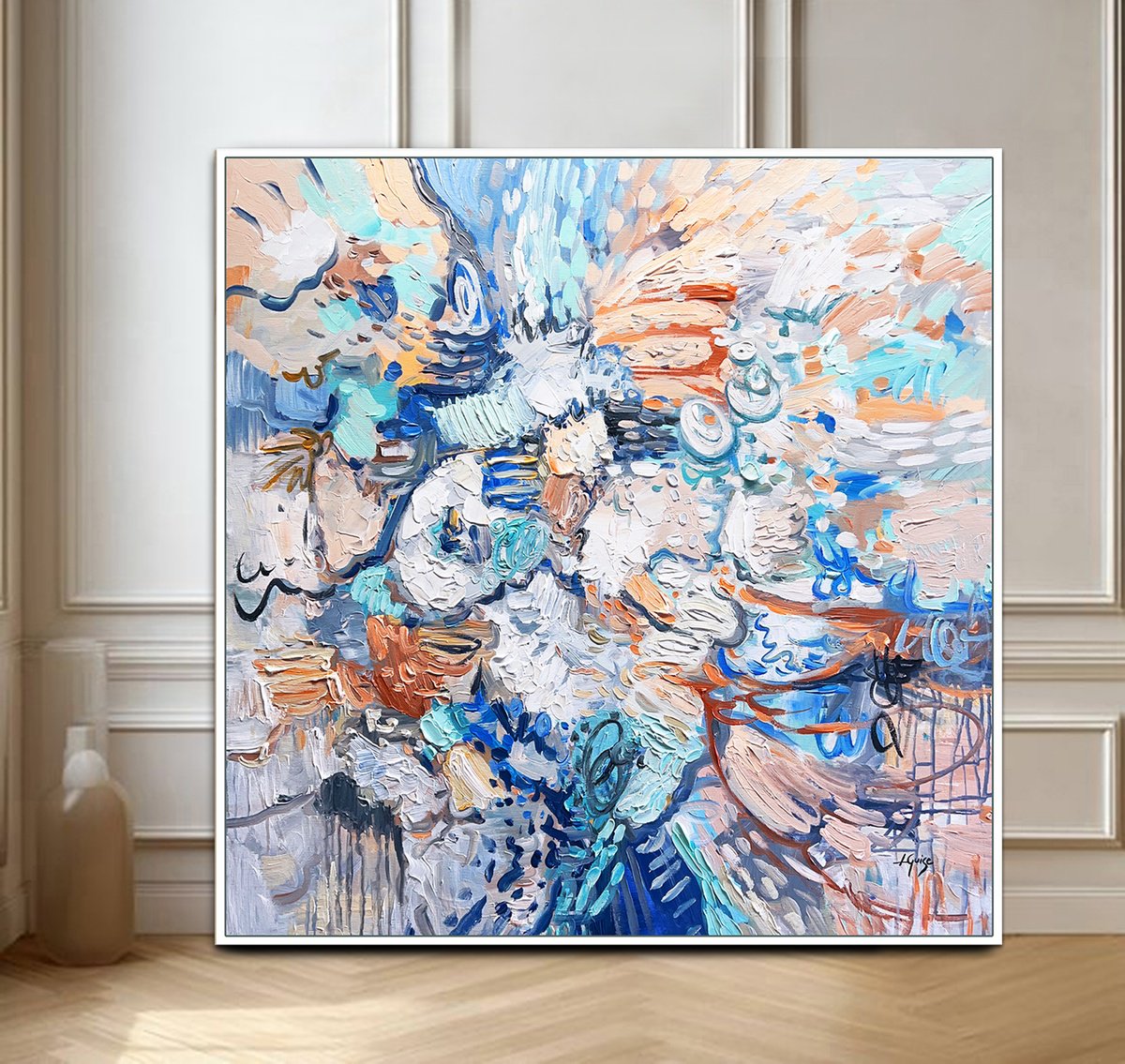 Abstract Acrylic Painting By Lana Guise, 37 X 37", Cosmic Dance, Original Artwork