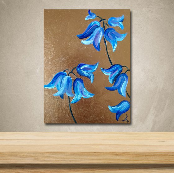 Вells - acrylic, flowers, painting, jingle bell acrylic painting, small painting, flowers bells