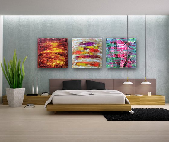 "Something For Everyone" - Save As Series - Original Large PMS Abstract Triptych Acrylic Paintings On Canvas - 90" x 30"