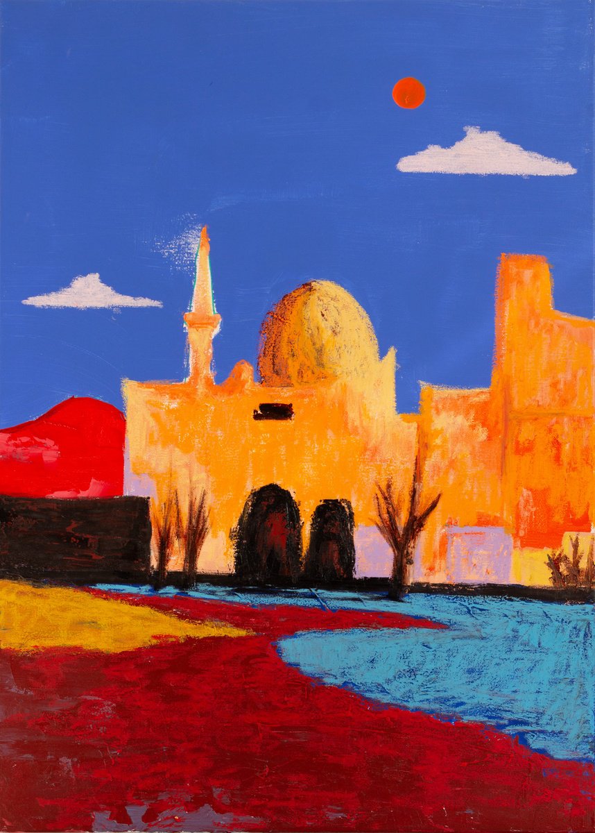 Impressionistic Landscape Oil Painting By Bohdan Katolyk, 20 X 28, Blue Sky Red Earth, Original Artwork