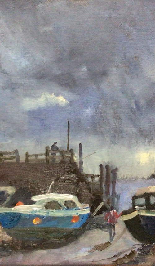 Boats at the Jetty painting by Julian Lovegrove Art