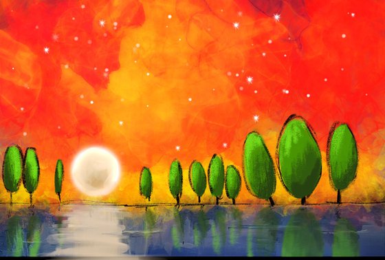 The Moon of new Life , landscape tree artwork
