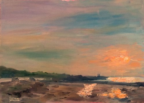 Sunset on north Kent Coast, an original oil painting! by Julian Lovegrove Art