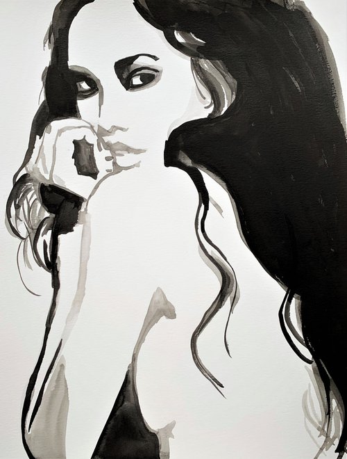 Black hair woman / 42 X 29.5 cm by Alexandra Djokic