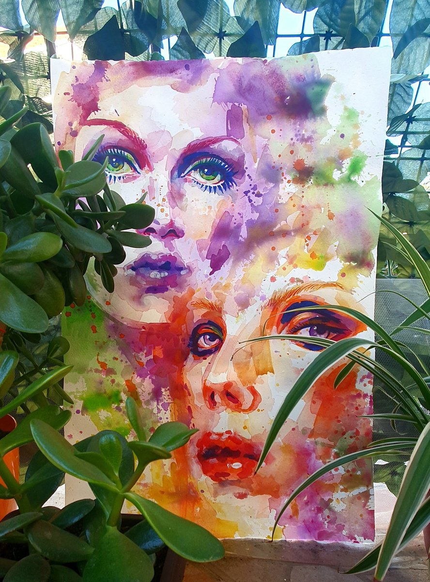 Impressionistic Portrait Watercolour By Kateryna Bortsova, 15 X 22", Original Watercolour Portrait Of Two Girls, Artfinder