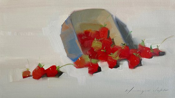 Strawberries, Original oil painting, Handmade artwork, One of a kind