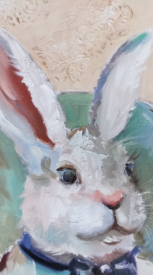 Rabbit painting, Spring decor, Easter painting, Rabbit portrait by Annet Loginova