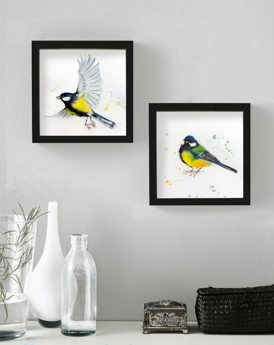 Great tit #2 - bird, birds, animals, wildlife watercolour painting