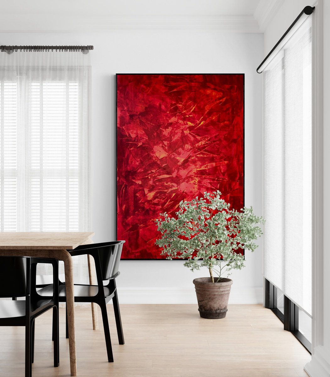 Abstract Acrylic Painting By Anita Kaufmann, 39 X 59, Terra Mystica 2525 Red Abstract, Original Artwork