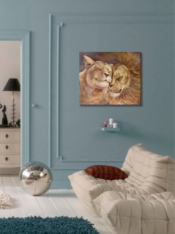 "Lions love". Original oil painting