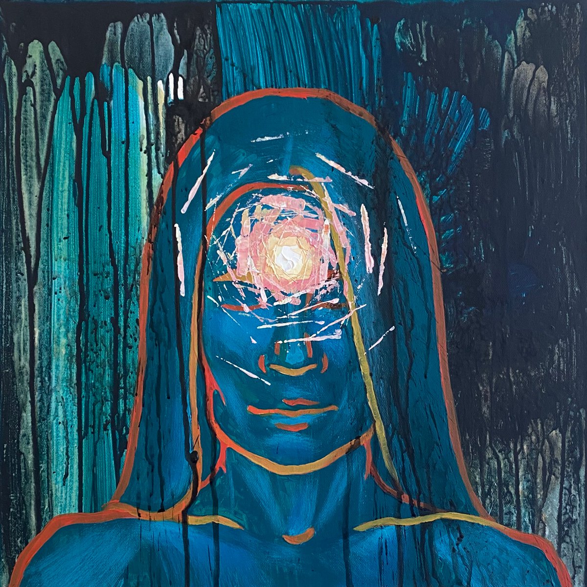 Abstract Portrait Acrylic Painting By Alisa Asatryan, 20 X 20, Self-Portrait 1, Original Artwork