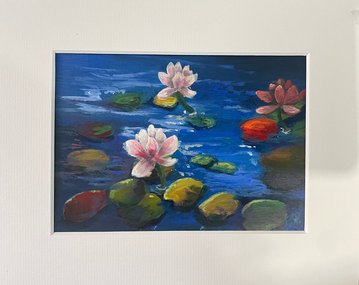 Evening light on water lilies by Emma Sian Pritchard