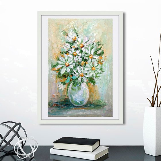 Summer Bouquet, Daisy Painting Floral Original Wall Art Flower Bouquet Artwork