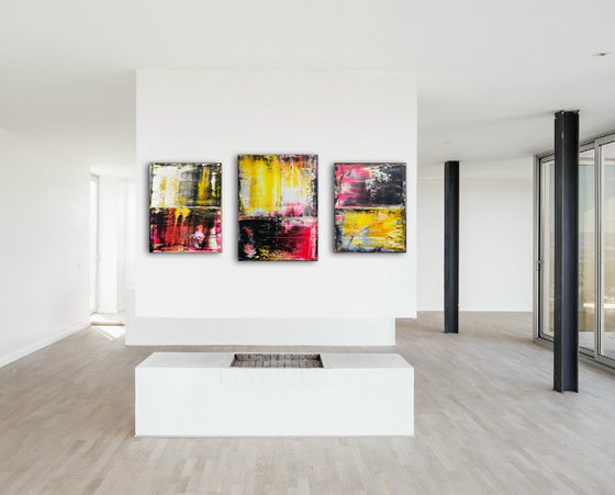 "Come Get Some" - FREE USA SHIPPING + Save As A Series - Original PMS Abstract Triptych Acrylic Paintings On Canvas - 50" x 24"