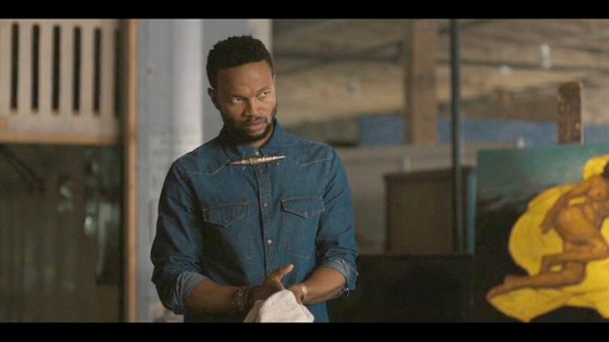 nude woman in yellow black green