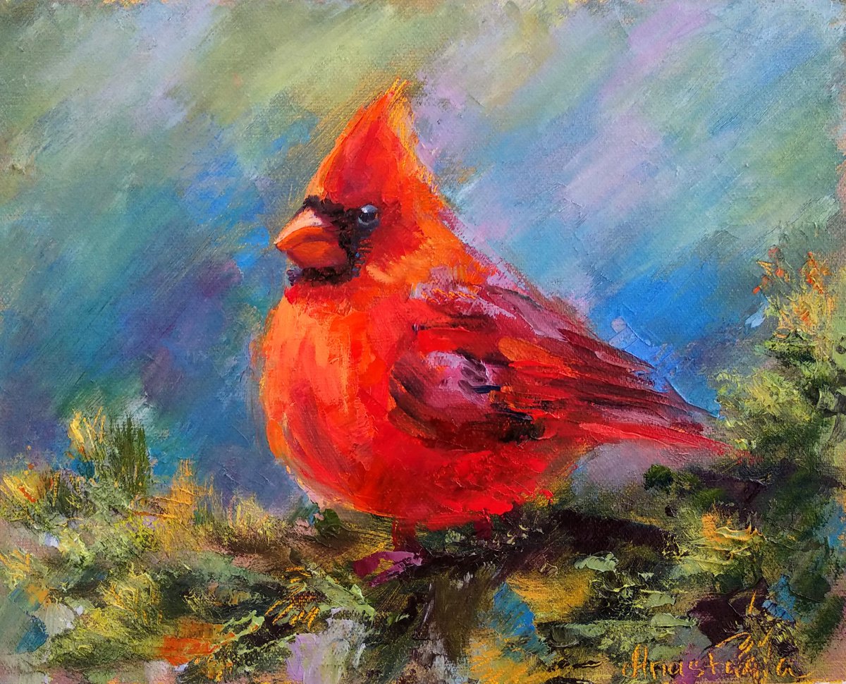 Red Cardinal Bird Nature by Anastasia Art Line