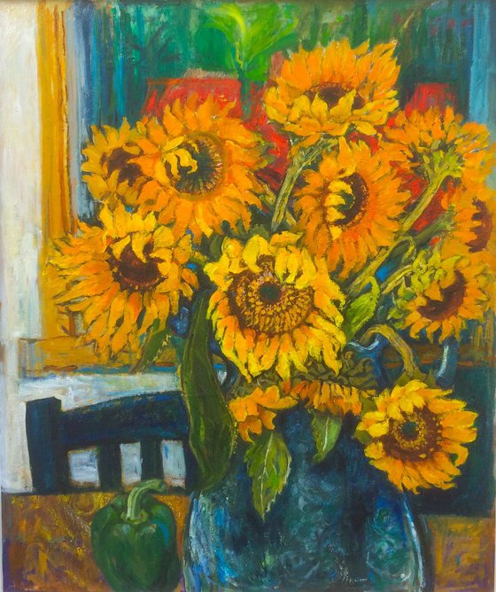 SUNFLOWERS WITH A GREEN PEPPER 2