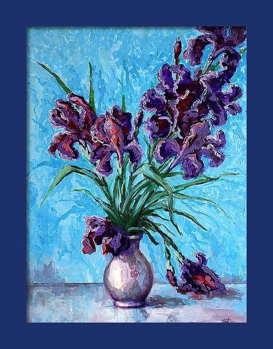 Irises on Blue