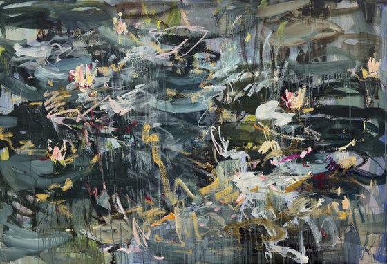 Dark pond. Water lilies