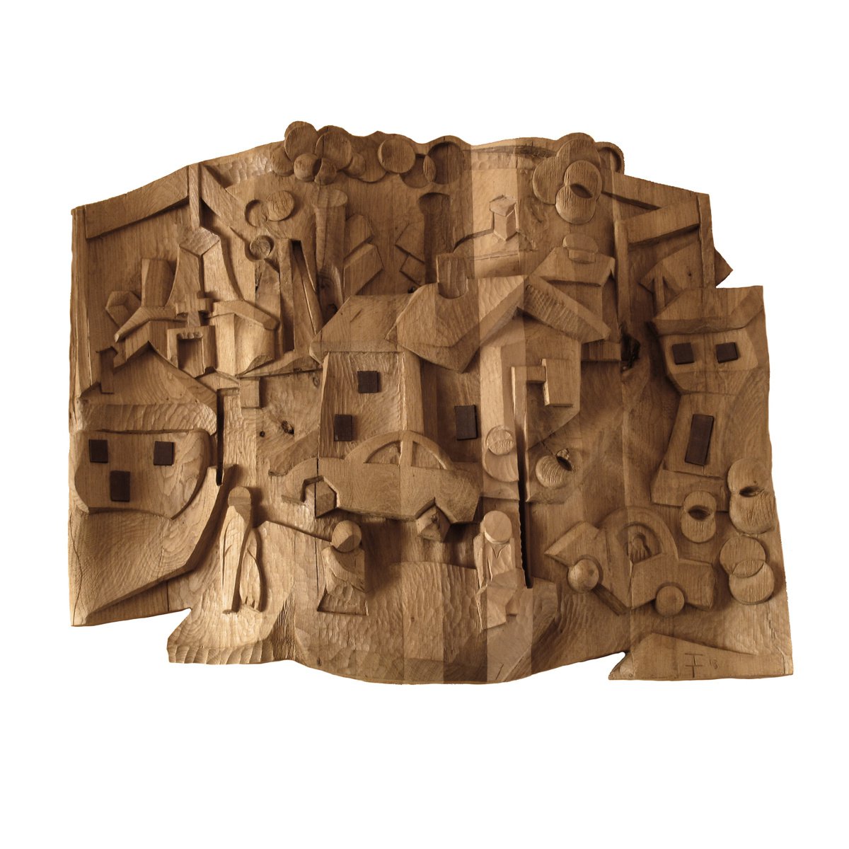 Expressive Cityscapes Relief By Nikola Tsvetanov, 30 X 24", "Sofia City", Original Artwork