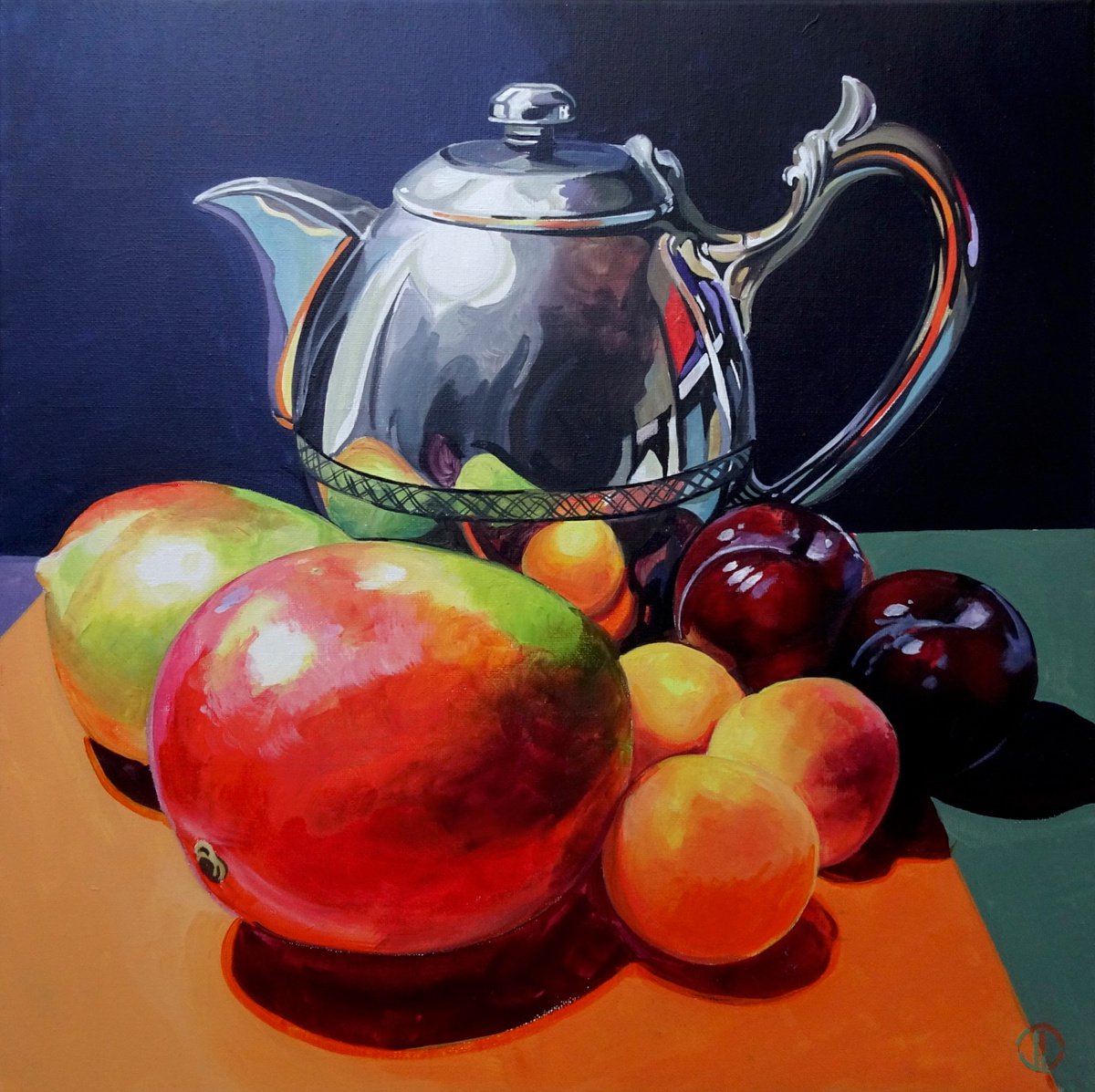 Impressionistic Still Life Acrylic Painting By Joseph Lynch, 20 X 20, Modern Sill Life With Mangos, Original Artwork