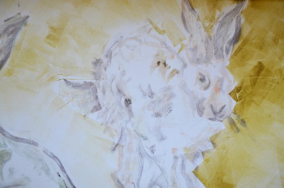 Two Hares Monoprint, 3/3