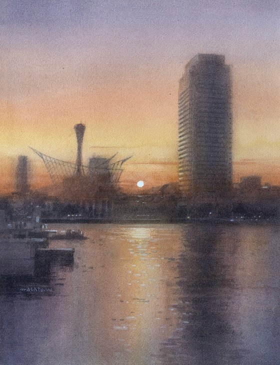 Kobe Port at Sunset - Harbor Landscape