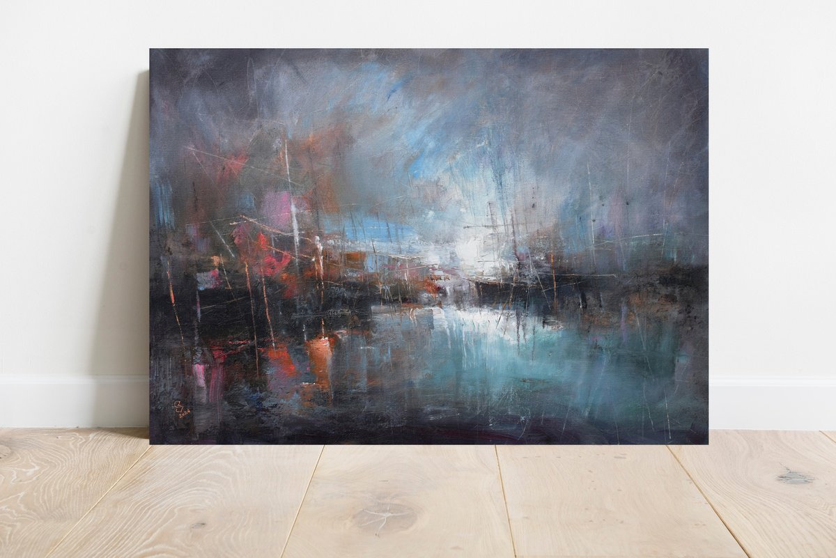 Abstract Landscape Oil Painting By Ivan Grozdanovski, 39 X 28, Harbor Of Destroyed Dreams - Rebellion Of Lost Colors, Artfinder