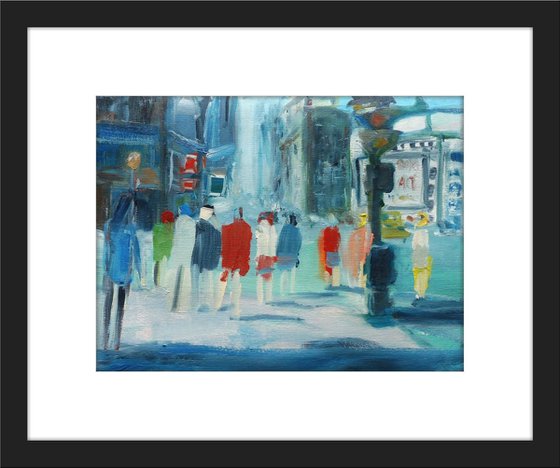 CITY FIGURES ABSTRACT. Original Impressionistic Figurative Oil Painting. Varnished.