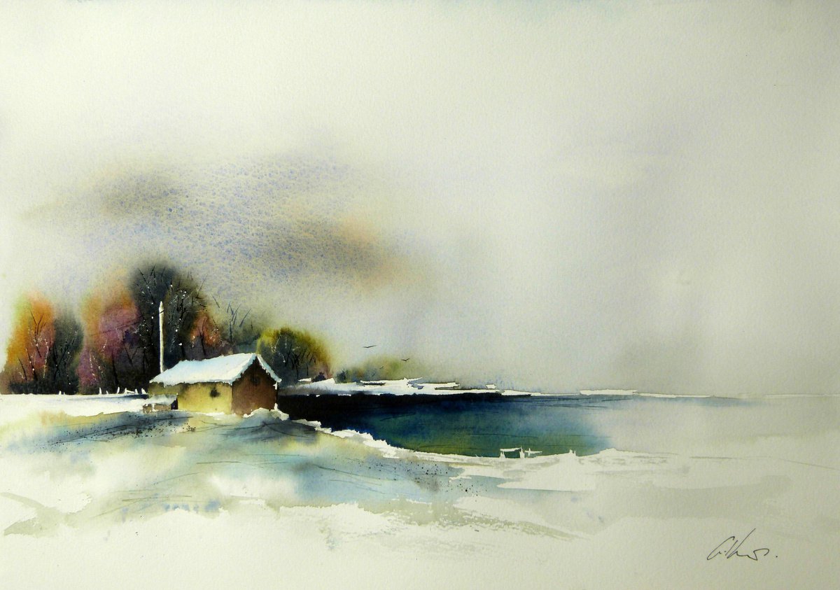 By a freezing lake. Original Watercolour Painting. by Graham Kemp