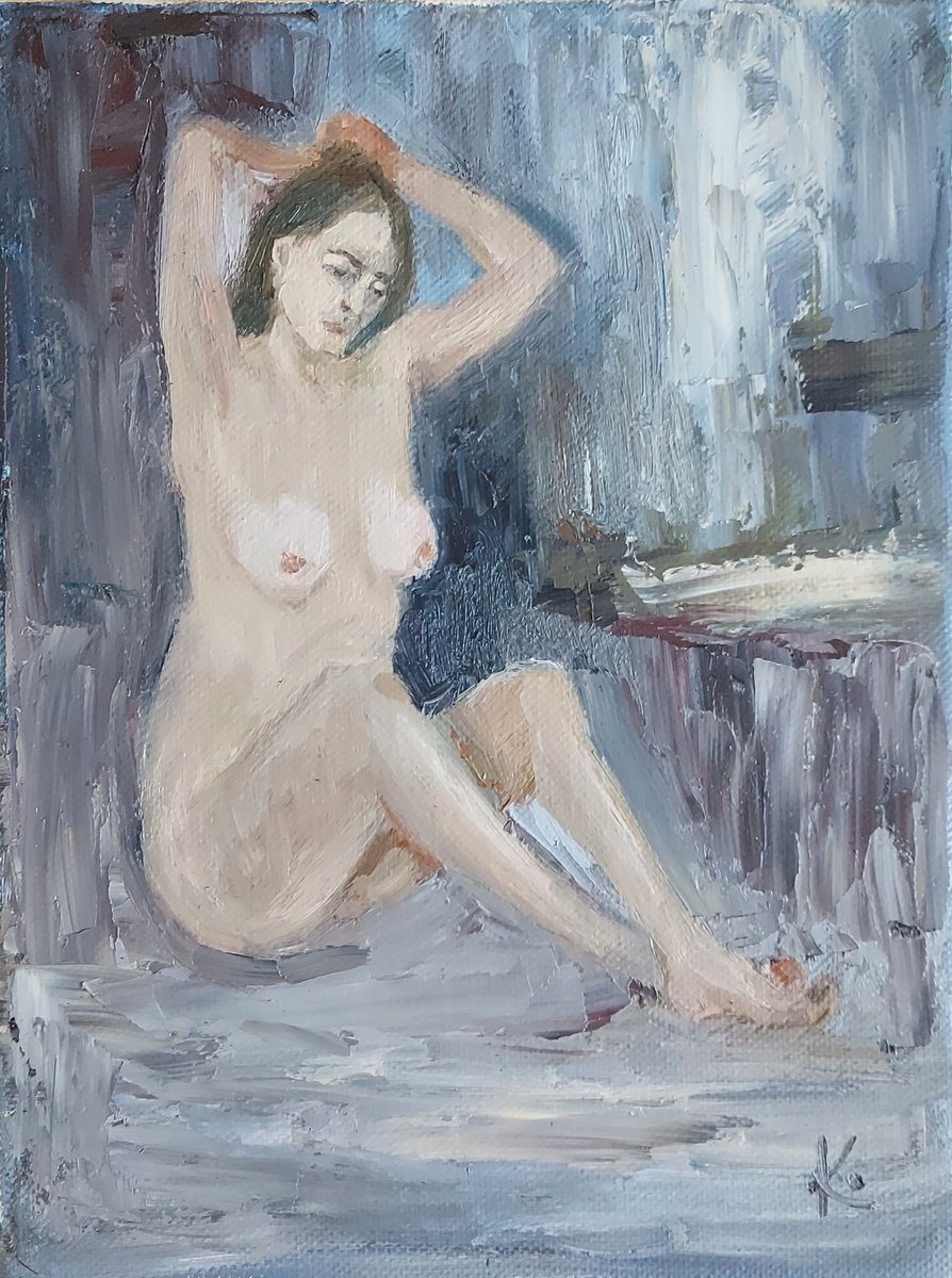 Impressionistic Portrait Oil Painting By Olena Kolotova, 12 X 16", In The Morning, Original Artwork