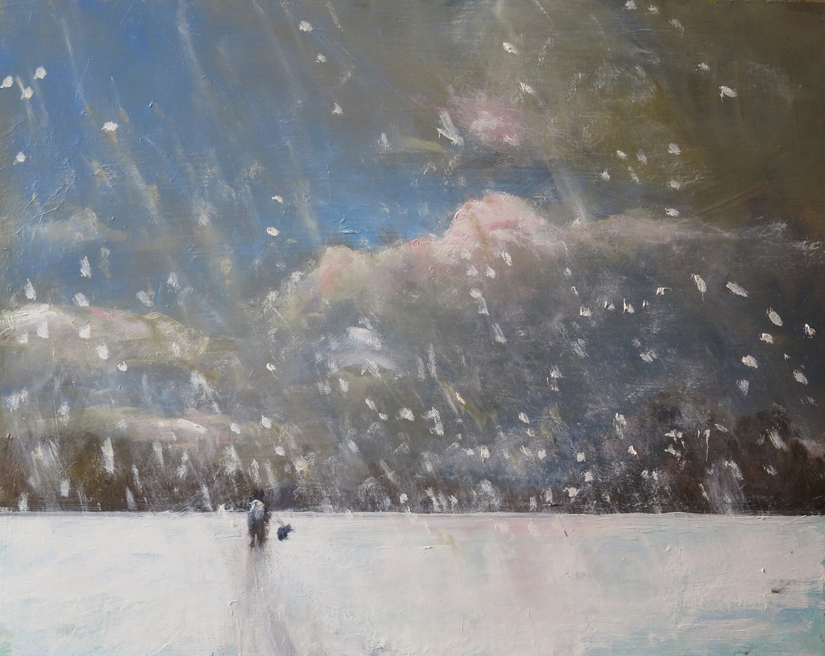Impressionistic Landscape Oil Painting By Malcolm Ludvigsen, 20 X 16", Snow Storm, Original Artwork