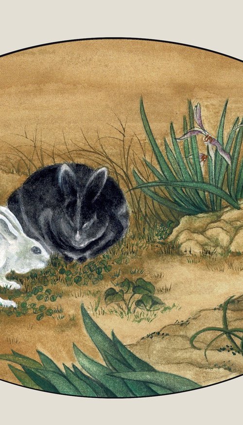 Rabbits And Irises by Nicola Mountney