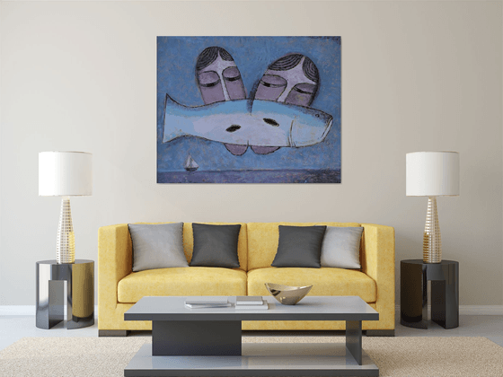 Fish for two 60x48" Contemporary Art by Bo Kravchenko