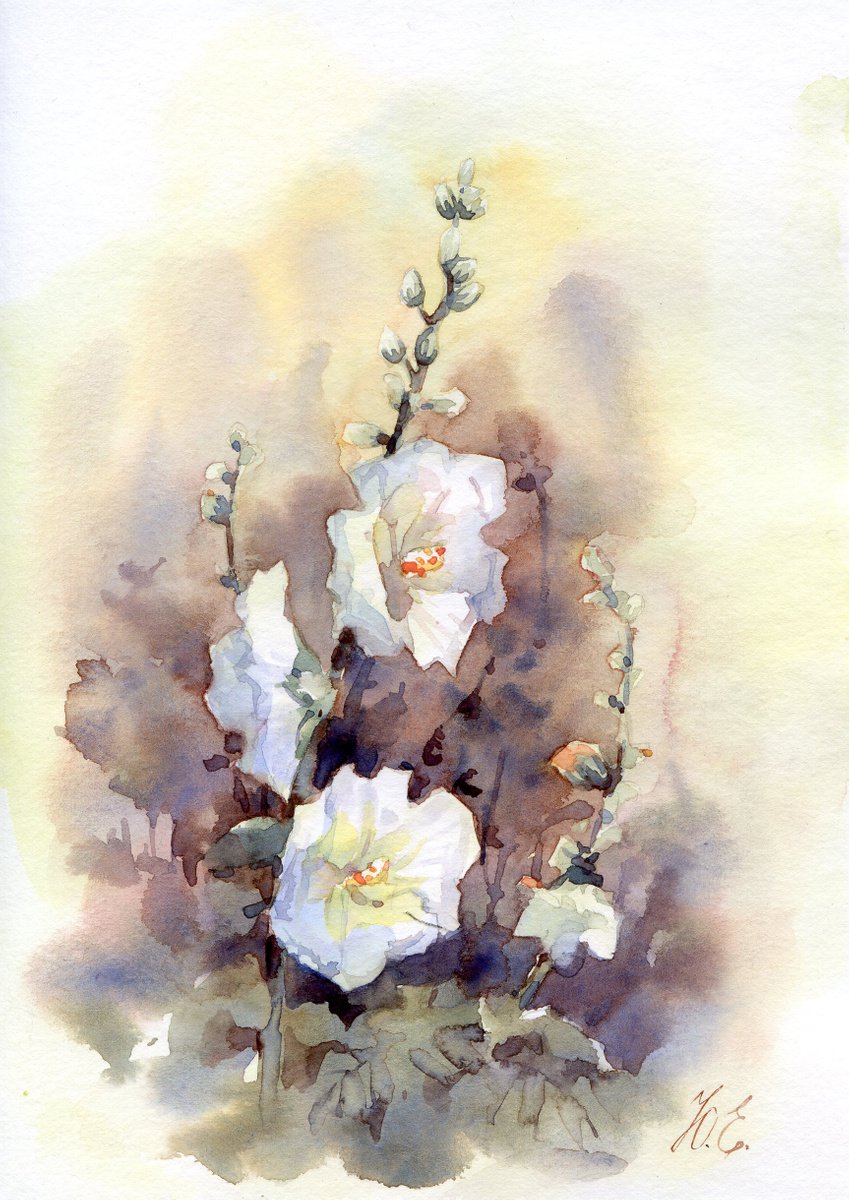 White Hollyhocks by Yulia Evsyukova