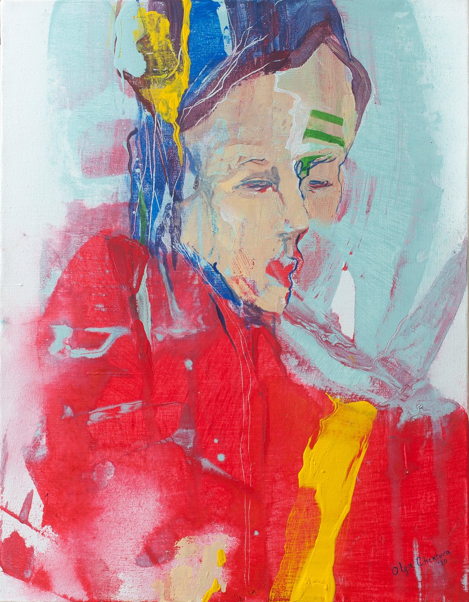 beautiful face portrait painting emotional figurative acrylic abstract wall art by Olga Chertova