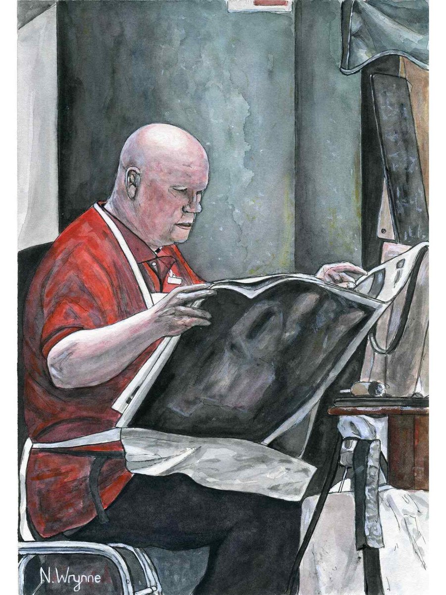 Watercolour Painting Portrait - Slow News Day - People Reading Newspaper Realism Original... by Neil Wrynne