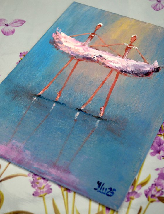 2 Funny pink ballerinas. Miniature impasto.