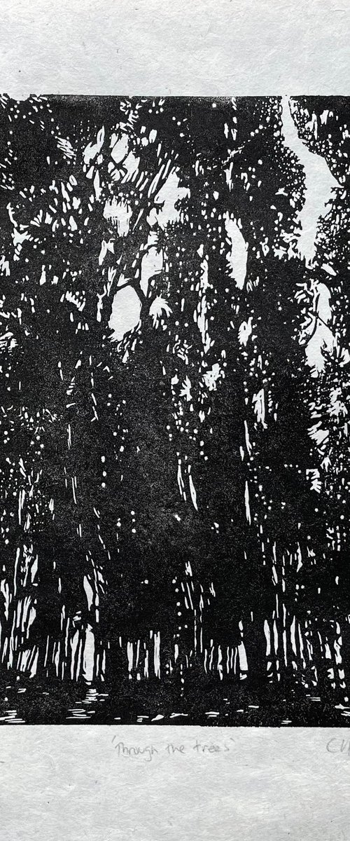 Through the Trees Linocut Print by C Staunton