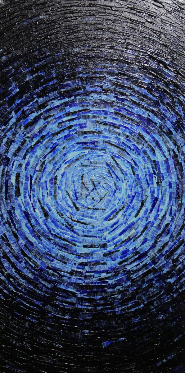 Abstract Acrylic Painting By Jonathan Pradillon, 16 X 31, Fragmented Blue Burst, Original Artwork